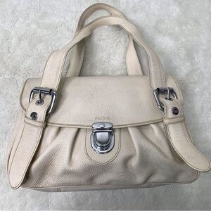 Vintage Prune Women's Leather White Strap Shoulder Handbag